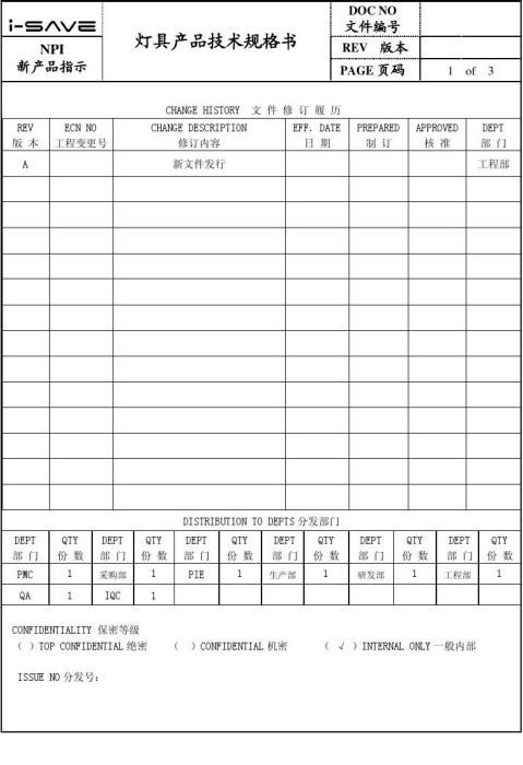 技术规格表